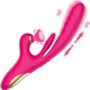 1" Stretch Beaded Thrusting Rabbit Vibrator, G Spot Vibrator with Independent Clitoral Stimulator, Sex Toys for Women (Red)