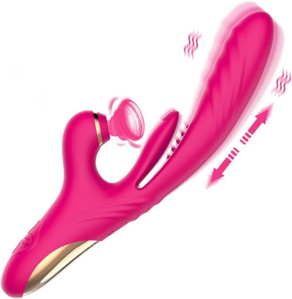 1" Stretch Beaded Thrusting Rabbit Vibrator, G Spot Vibrator with Independent Clitoral Stimulator, Sex Toys for Women (Red)