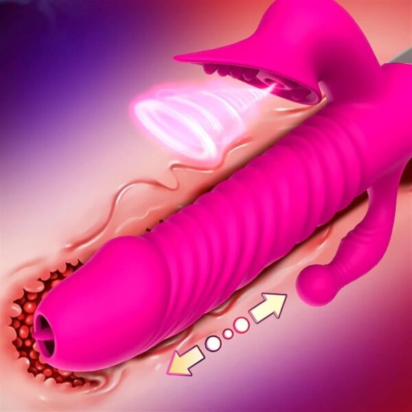 Rabbit Vibrator G-Spot Clitoris Tongue Licking Women, Sex Toys Vagina Dildo Vibrating Masturbation, Adult Powerful Dildo(Red) - Image 4