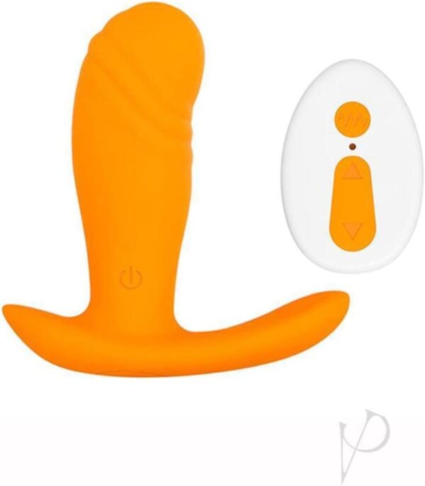 Evolved Love Is Back - Creamsicle - 12 Speeds & Functions Remote-Controlled Silicone Petite Phallic-Shaped Shaft - Rocker-Base Discreetly Wearable Vibrator - Orange/White - Image 2