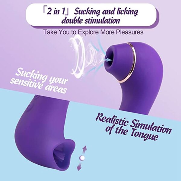 Female Vibrator, Nipple Vibrator for Women or Couples, Adult Toys, Dual Head Vibrator with 10 Tongue Licking Modes, G-Spot Vibrator, Clitoral Vibrator (Purple) - Image 5