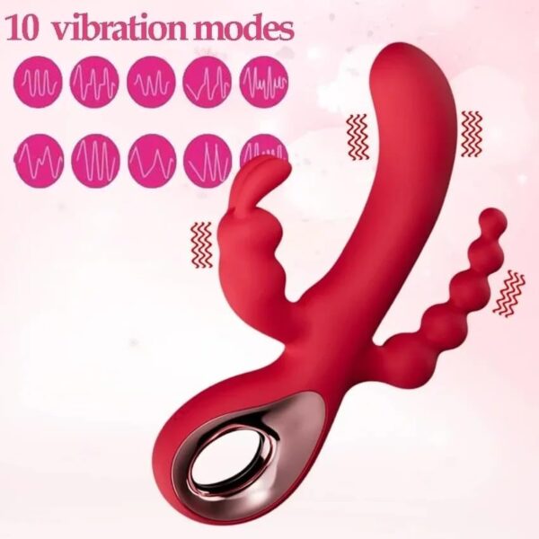 Vibrator Powerful 10 Modes G Spot Dildo Rabbit Vibrator for Women Massage Waterproof Women Vagina Clitoris Anal Massage Vibrator(Red) - Image 3