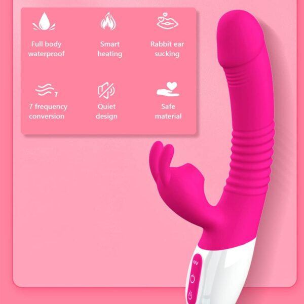 2022 New G-spot Rabbit Vibrator Female Penis, Rabbit Ear Licking Tongue Clitoris Stimulator Vibrating Penis Adult Sex Toy & Couple Game Multiple Vibration Modes can be Charged and Heated (B/Red) - Image 2