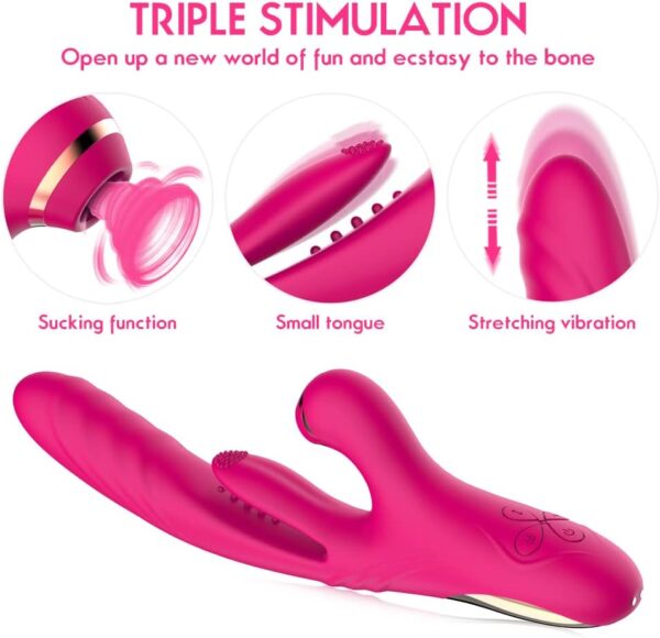 1" Stretch Beaded Thrusting Rabbit Vibrator, G Spot Vibrator with Independent Clitoral Stimulator, Sex Toys for Women (Red) - Image 3