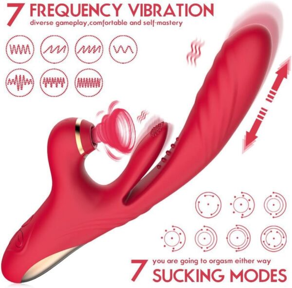 Flapping Vibrator Massager for Women: G Spot Rabbit Vibrator with 7 Vibration 7 Sucking Modes, Waterproof Clitoralis Stimulator, Rechargeable Adult Sex Toys for Women-Red - Image 2