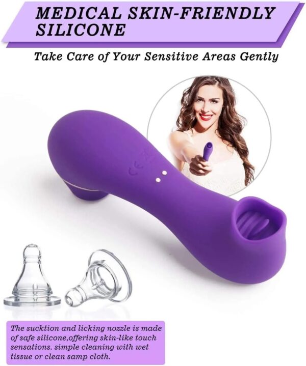 Female Vibrator, Nipple Vibrator for Women or Couples, Adult Toys, Dual Head Vibrator with 10 Tongue Licking Modes, G-Spot Vibrator, Clitoral Vibrator (Purple) - Image 6