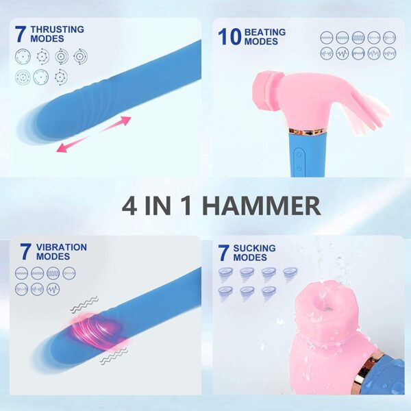 Hammer Vibrator Sex Toys, G Spot Vibrator with 7 Sucking & Thrusting 10 Vibration Modes, Thrusting Vibrator for Stimulator, Personal Massager for Women Adult Toys (Pink) - Image 3