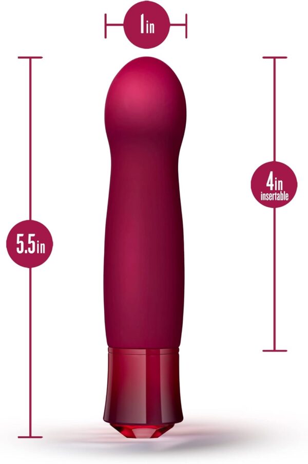 Blush Novelties Oh My Gem - Classy - 5.5Puria Silicone G-Spot Vibrator - 5 Speeds & 5 Unique Vibrating Modes with Warming Function - USB Rechargeable with Cable Included - IPX7 Waterproof - Garnet - Image 3