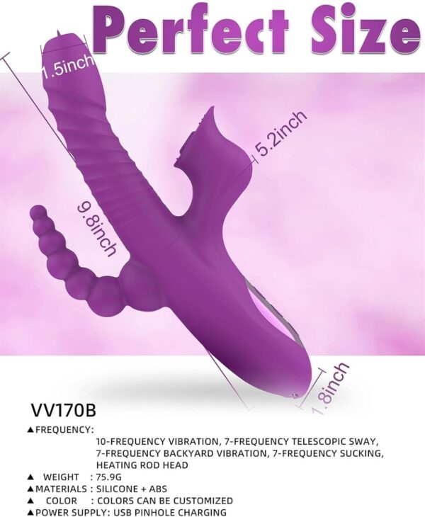 With licking, thrusting and vibration functions 5 in 1 dildo rabbit vibrator with vibration function and suction function, G-spot clitoral anal stimulator with 10 vibration and tongue licking modes an - Image 7