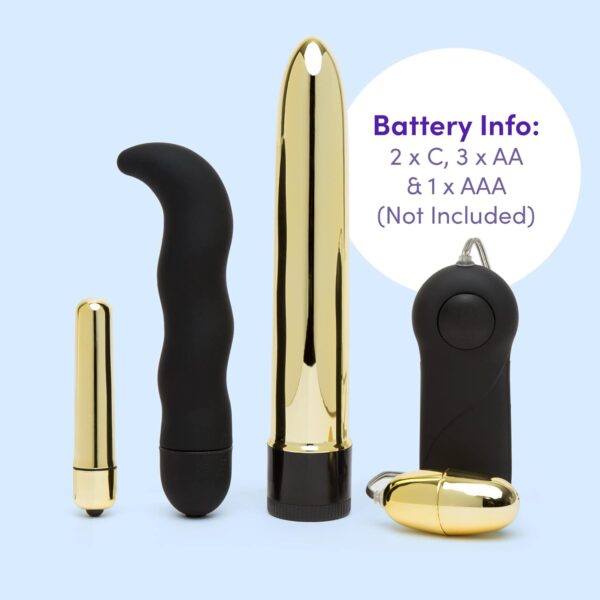 Lovehoney First Time Fun Vibrator 4 Piece Starter Kit - includes, 6.5 Inch Vibrator, 6 Inch G Spot Vibrator, 2.5 Inch Egg Vibrator & Mini Bullet Vibrator for Women - Gold & Black - Image 5