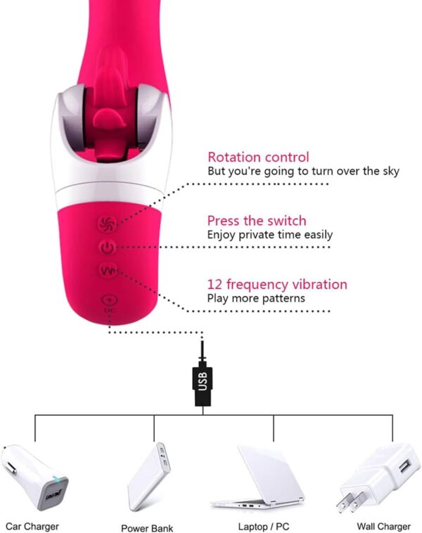 USB fast charging and IPX6 waterproof The right silicone G-spot vibrator for you, tongue licking dildo vibrator with 12 vibration modes and 12 tongue frequency modes clitoral vibrator sex toy for wome - Image 5