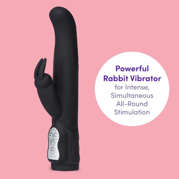 Lovehoney Power Play Rabbit Vibrator - 5.5 Inch Curved G Spot Vibrator for Women - 7 Patterns & 3 Speeds - Silicone Dual Stimulation Adult Sex Toy - Waterproof - Black - Image 2