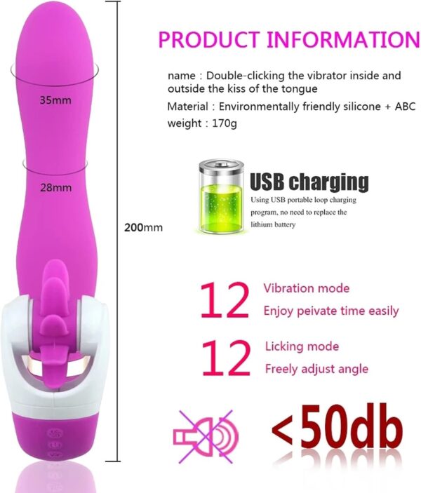 USB fast charging and IPX6 waterproof The right silicone G-spot vibrator for you, tongue licking dildo vibrator with 12 vibration modes and 12 tongue frequency modes clitoral vibrator sex toy for wome - Image 6