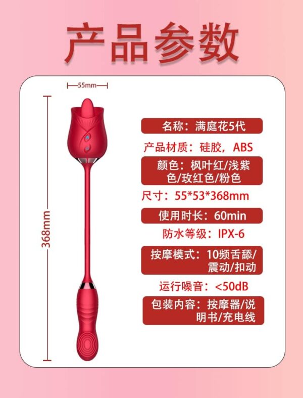 Roses Full of Flowers 5th Generation Vibrator Tongue Licking G Point Button Masturbation Device Adult Toys Vibration Egg Massage Stick Waterproof Quiet Adult Product (Pink) - Image 3