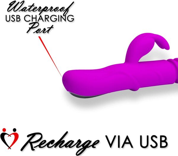 LeLuv Rechargeable Rabbit Vibrator Thrusting and Rotating Purple Smooth Silicone - Image 4