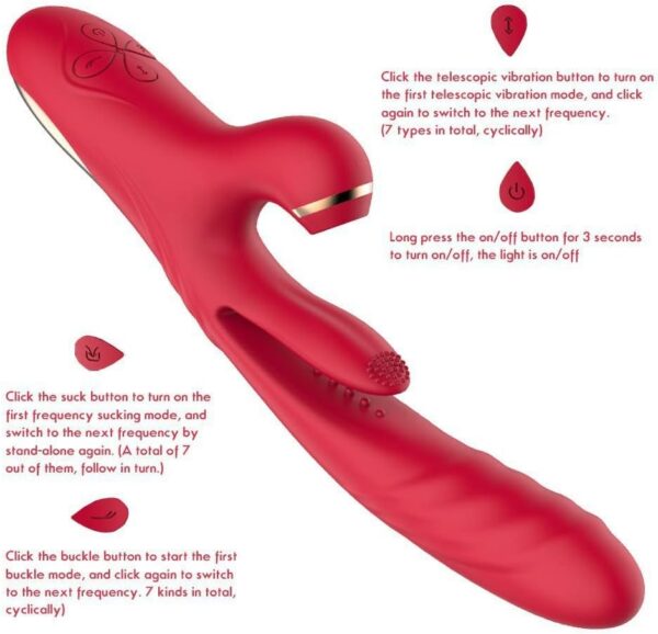 Flapping Vibrator Massager for Women: G Spot Rabbit Vibrator with 7 Vibration 7 Sucking Modes, Waterproof Clitoralis Stimulator, Rechargeable Adult Sex Toys for Women-Red - Image 6