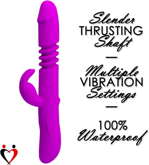 LeLuv Rechargeable Rabbit Vibrator Thrusting and Rotating Purple Smooth Silicone - Image 2