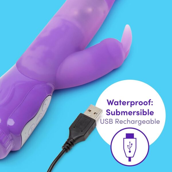 Lovehoney Dream Rabbit Vibrator - 5.5 Inch Silicone Curved G Spot Vibrator for Women with Rotating Beads - Dual Stimulation Adult Sex Toy - Rechargeable & Waterproof - Purple - Image 6