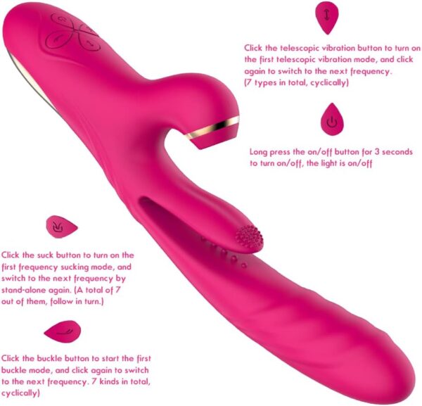 1" Stretch Beaded Thrusting Rabbit Vibrator, G Spot Vibrator with Independent Clitoral Stimulator, Sex Toys for Women (Red) - Image 7