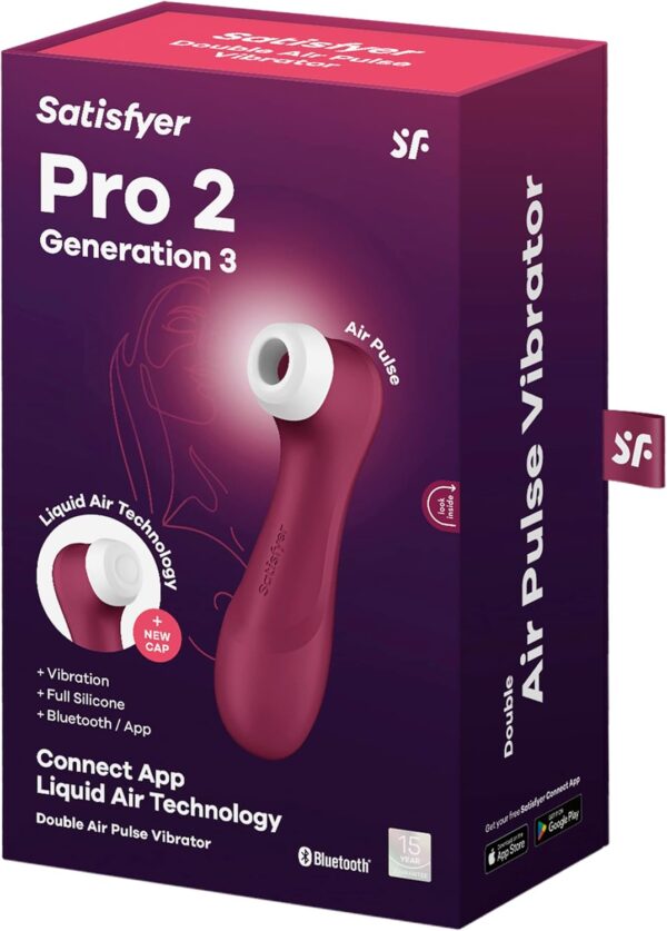 Satisfyer Pro 2 Generation 3 App Control - Air-Pulse Clitoris Stimulating Vibrator with Liquid-Air Technology - Non-Contact Clitoral Sucking Sex Toy for Women, Waterproof, Rechargeable (Wine Red) - Image 4