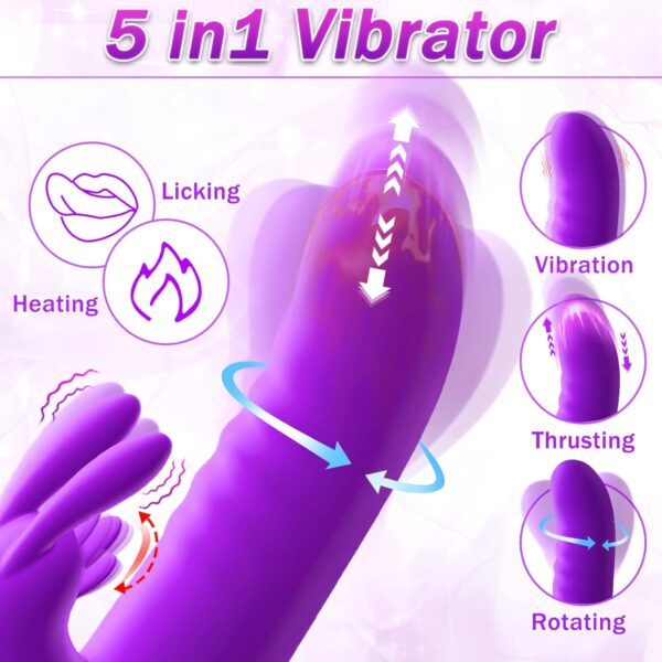 Thrusting Rabbit Vibrators One Click Orgasm & Heating Function, 5 in 1 Clitoral G-Spot Dildo Vibrator with 3 Thrusts Rotations & 8 Vibrations, Adult Sex Toys Clitoral Stimulator for Women Couples - Image 6