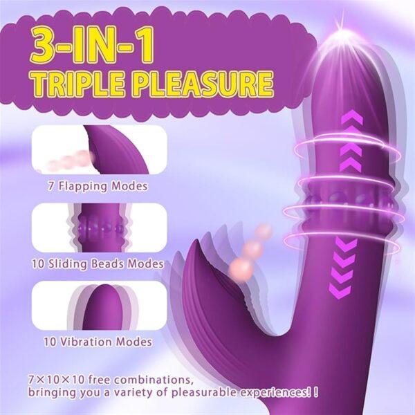 USB fast charging and IPX6 waterproof Female Vibrator Dildo, G Spot Vibrator with 10 Vibrations 10 Balls 7 Thrust Patterns Clitoral Stimulator Dildo Vibrator with Lick, Bunny Vibrator Female Adult Sex - Image 2