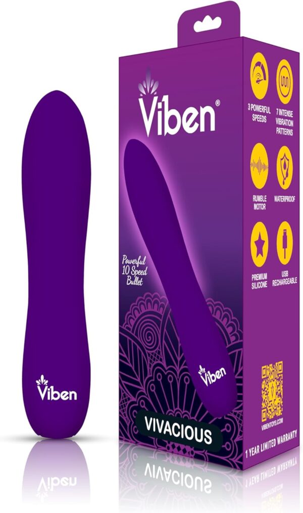 Viben Vivacious Bullet Vibrator | 10 Function Power Bullet | Premium Silicone Rumble Motor | USB Rechargeable Waterproof Adult Toys | Violet - Image 7