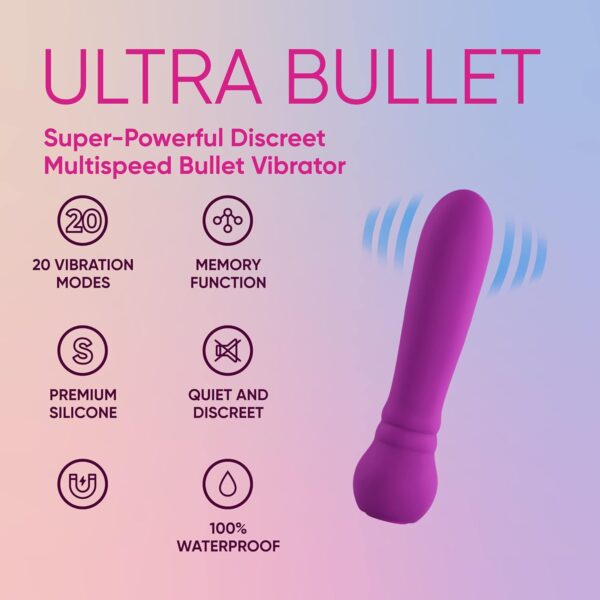 Ultra Bullet Vibrator - 20 Powerful Modes USB Rechargeable & Whisper Quiet Bullet Massager Vibrators for Women - Image 2