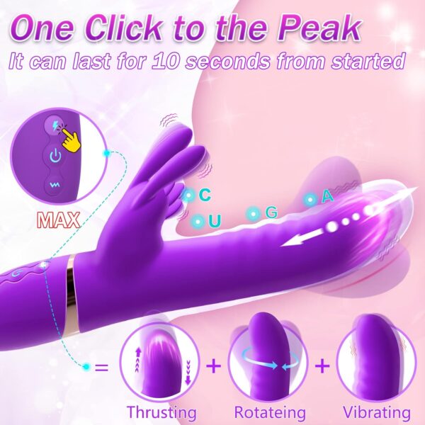 Thrusting Rabbit Vibrators One Click Orgasm & Heating Function, 5 in 1 Clitoral G-Spot Dildo Vibrator with 3 Thrusts Rotations & 8 Vibrations, Adult Sex Toys Clitoral Stimulator for Women Couples - Image 4