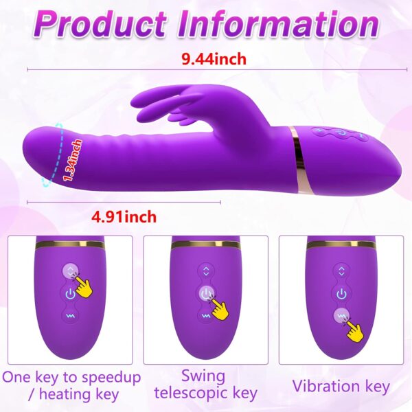 Thrusting Rabbit Vibrators One Click Orgasm & Heating Function, 5 in 1 Clitoral G-Spot Dildo Vibrator with 3 Thrusts Rotations & 8 Vibrations, Adult Sex Toys Clitoral Stimulator for Women Couples - Image 7