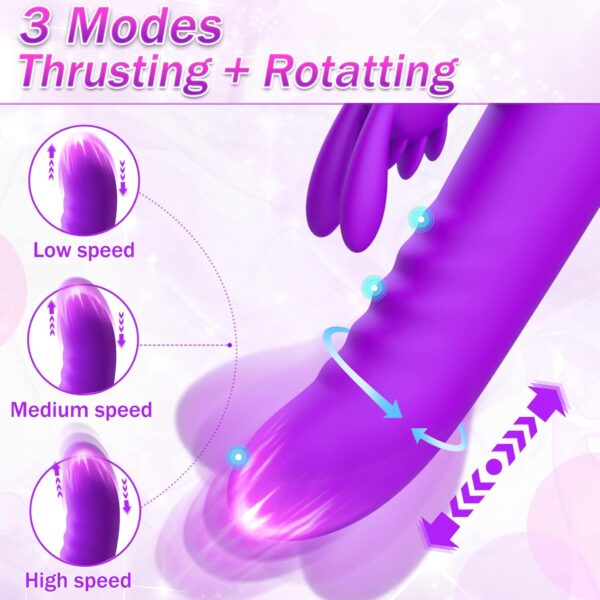 Thrusting Rabbit Vibrators One Click Orgasm & Heating Function, 5 in 1 Clitoral G-Spot Dildo Vibrator with 3 Thrusts Rotations & 8 Vibrations, Adult Sex Toys Clitoral Stimulator for Women Couples - Image 2