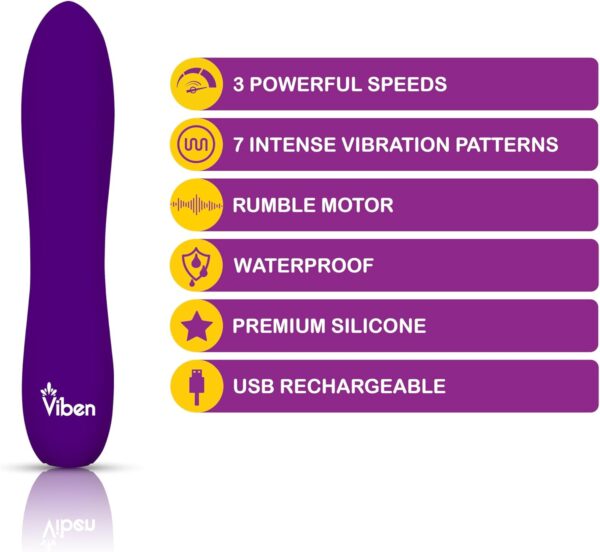 Viben Vivacious Bullet Vibrator | 10 Function Power Bullet | Premium Silicone Rumble Motor | USB Rechargeable Waterproof Adult Toys | Violet - Image 3