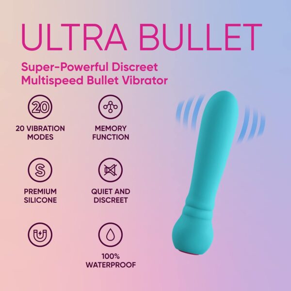 Ultra Bullet Vibrator - 20 Powerful Modes USB Rechargeable & Whisper Quiet Bullet Massager Vibrators for Women (Turquoise) - Image 2