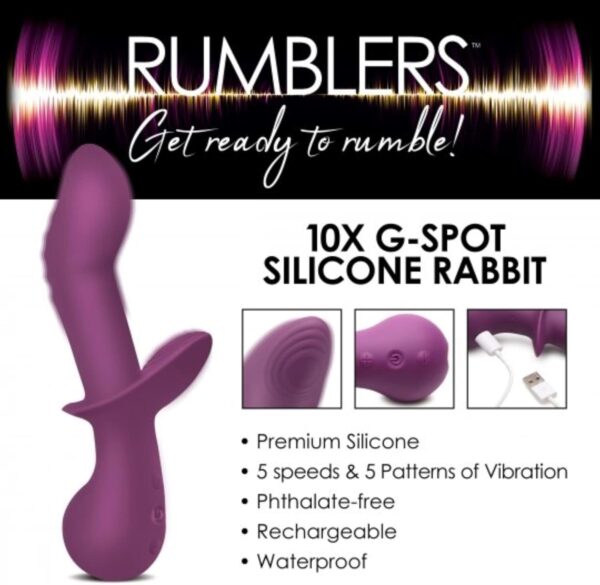 Rumblers 10x G-spot Silicone Vibrator for Women. Sex Toys for Female Pleasure & Couples Toy for Adults. Premium Silicone Vibrating Stimulator, Waterproof & Rechargeable - USB Charging Cable Included - Image 5