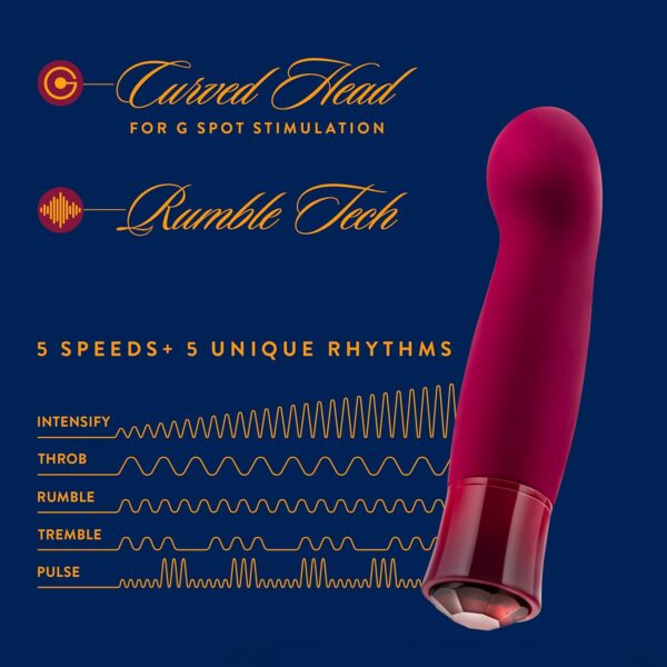 Blush Novelties Oh My Gem - Classy - 5.5Puria Silicone G-Spot Vibrator - 5 Speeds & 5 Unique Vibrating Modes with Warming Function - USB Rechargeable with Cable Included - IPX7 Waterproof - Garnet - Image 4