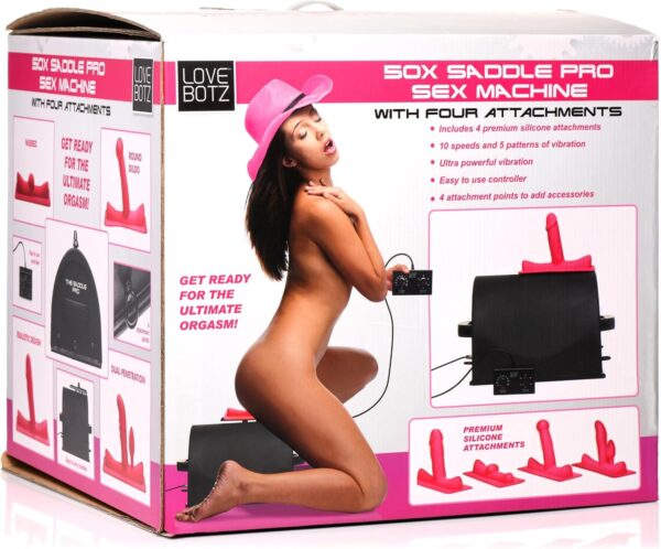 Love BOTZ 50X Saddle Pro Sex Machine with 4 Silicone Dildo Attachments, Vibrating Thrusting Dildo Mount for Men, Women, & Couples, Powerful & Durable Adult Toys, Easy to Use, 5 Piece Set, Black - Image 8