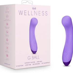 Blush Novelties Wellness G Ball Vibrator - Rechargeable 7G Spot Stimulating Massage Wand - 10 Unique Vibrating Functions - Ultrasilk Smooth Puria Silicone - IPX7 Waterproof 1 Yr Warranty - Purple