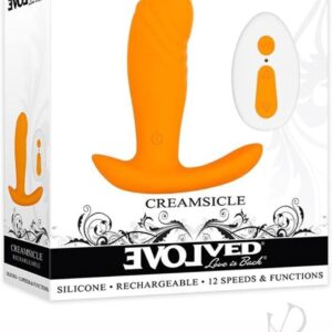 Evolved Love Is Back - Creamsicle - 12 Speeds & Functions Remote-Controlled Silicone Petite Phallic-Shaped Shaft - Rocker-Base Discreetly Wearable Vibrator - Orange/White