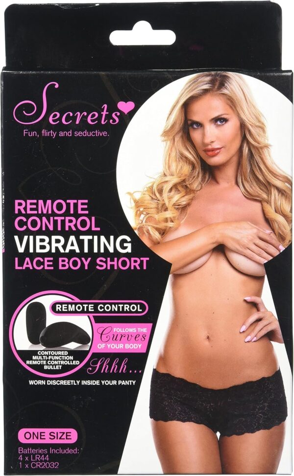 Secrets Remote Control Lace Boy Short Vibrator, Black