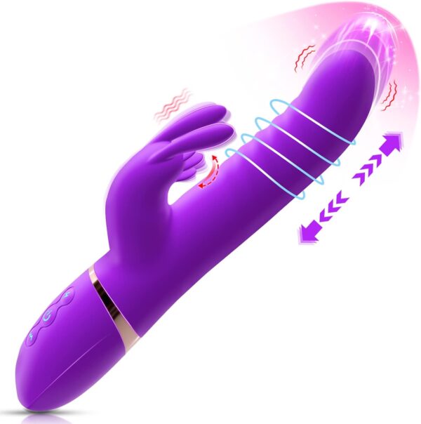 Thrusting Rabbit Vibrators One Click Orgasm & Heating Function, 5 in 1 Clitoral G-Spot Dildo Vibrator with 3 Thrusts Rotations & 8 Vibrations, Adult Sex Toys Clitoral Stimulator for Women Couples