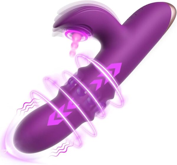 USB fast charging and IPX6 waterproof Female Vibrator Dildo, G Spot Vibrator with 10 Vibrations 10 Balls 7 Thrust Patterns Clitoral Stimulator Dildo Vibrator with Lick, Bunny Vibrator Female Adult Sex