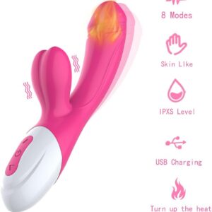 Vibrator Heating Dildo Rabbit Vibrator G Spot Vagina Vibrator Clitoris Massage for Women Masturbation Dual Vibration Sex Toys for Adults(Red)