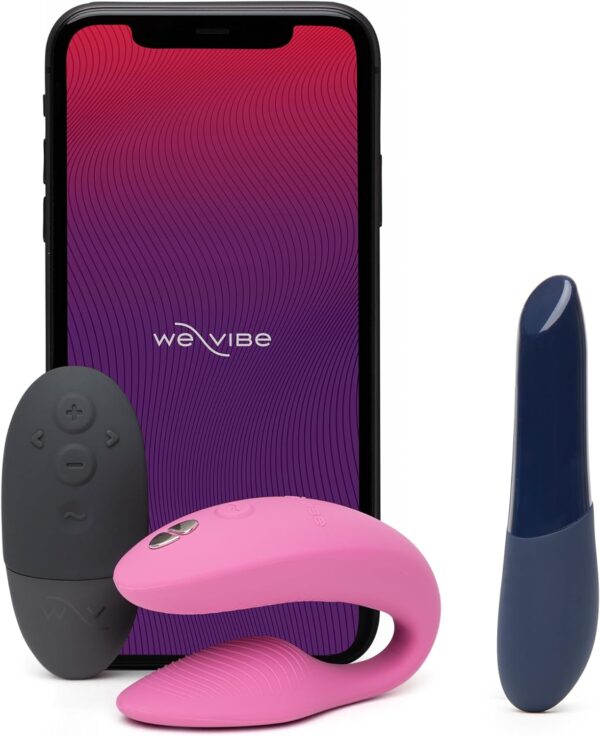 We-Vibe Anniversary Collection App Control Sync 2 Pink Couples Vibrator & Quiet Tango X Blue Massage Bullet Vibrator - Couples Sex Toys Bundle