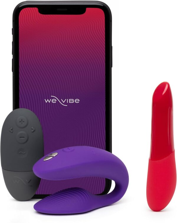 We-Vibe Anniversary Collection App Control Sync 2 Purple Couples Vibrator & Quiet Tango X Red Massage Bullet Vibrator - Couples Sex Toys Bundle