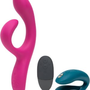 We-Vibe Sync O Green Remote Control C-Shaped Couples Vibrator & Nova 2 Fuchsia Dual Stimulation Rabbit Vibrator - Couples Sex Toys Bundle