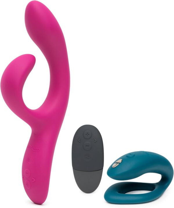 We-Vibe Sync O Green Remote Control C-Shaped Couples Vibrator & Nova 2 Fuchsia Dual Stimulation Rabbit Vibrator - Couples Sex Toys Bundle