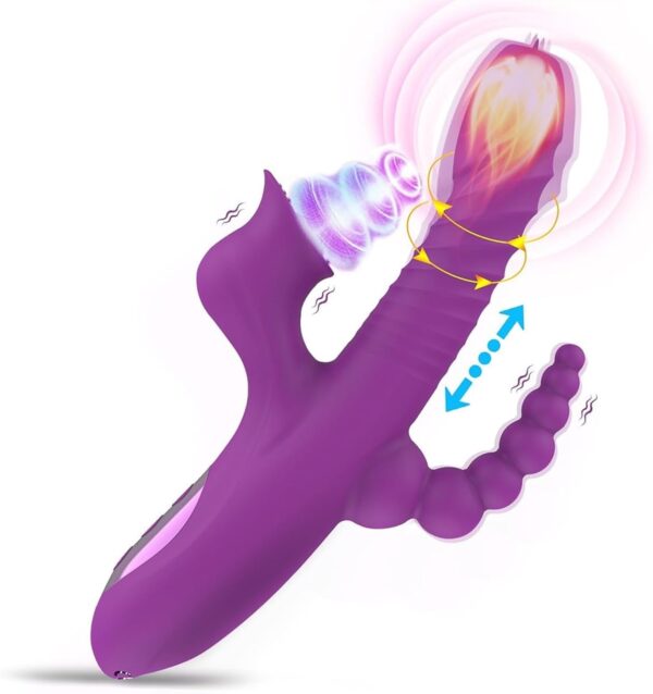 With licking, thrusting and vibration functions 5 in 1 dildo rabbit vibrator with vibration function and suction function, G-spot clitoral anal stimulator with 10 vibration and tongue licking modes an