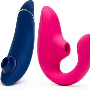 Womanizer Premium 2 Blue Pleasure Air Clitoris Sucker & Blend Pink Dual Stimulation Rabbit Vibrator - Female Sex Toys Bundle