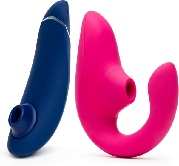 Womanizer Premium 2 Blue Pleasure Air Clitoris Sucker & Blend Pink Dual Stimulation Rabbit Vibrator - Female Sex Toys Bundle