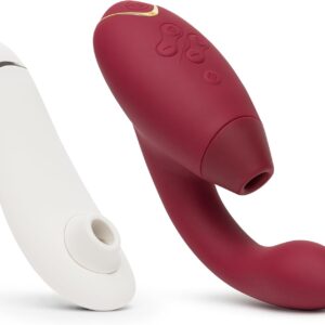 Womanizer Premium 2 Gray Pleasure Air Clitoris Sucker & Duo 1 Red Pleasure Air Dual Stimulation Rabbit Vibrator - Female Sex Toys Bundle